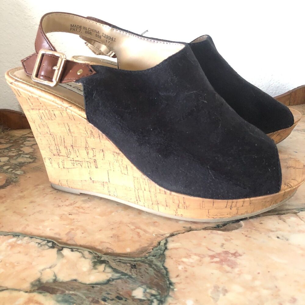 American Eagle Platform Slingback Heels Black Suede Size 10